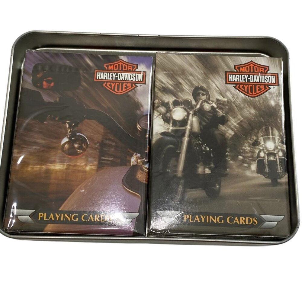 Vtg 2002 Harley Davidson Motorcycle Sealed Double Deck of Playing Cards Tin Case
